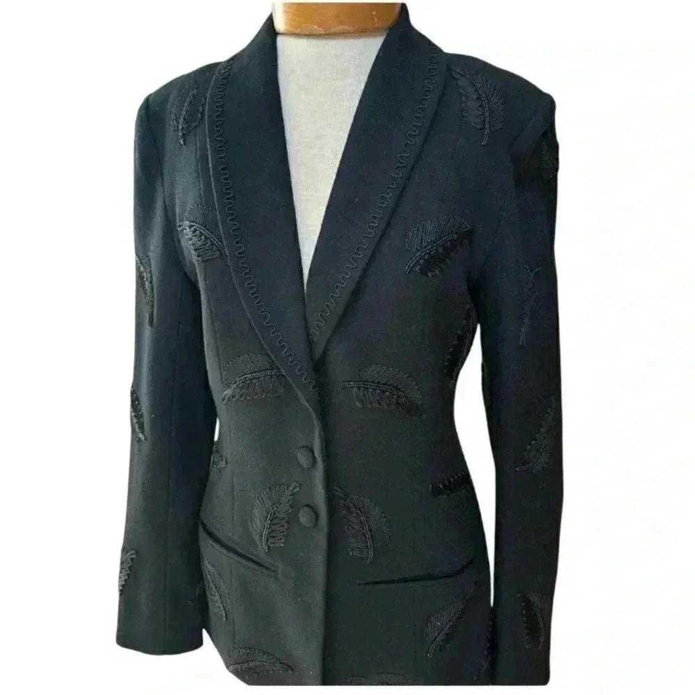 ANYA Women's Vintage Black designer blazer. Beading and appliqué detail’s.